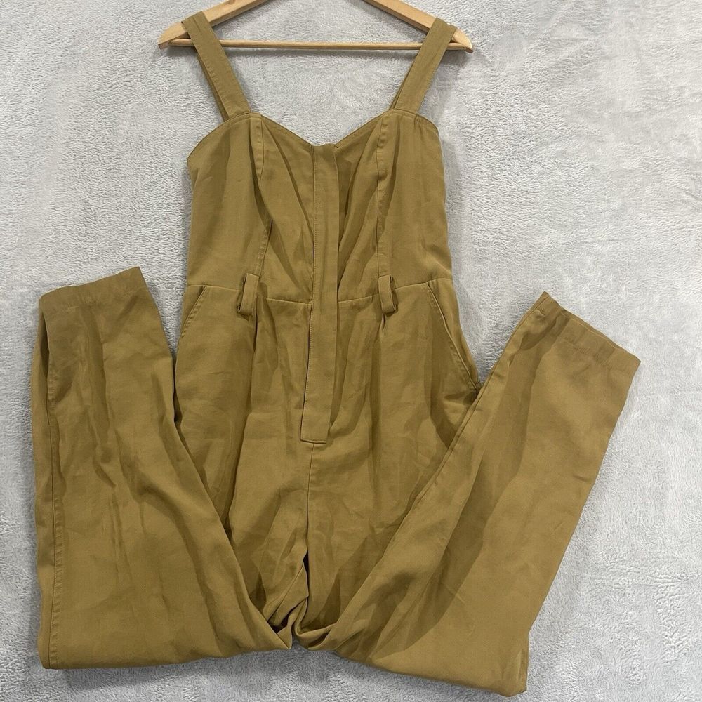 Nine West Sleeveless Overall Jumpsuit Women M Olive Green Pull On